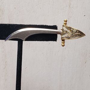Vintage DAMASCENE Gold Silver Tone Sword Knife Tie Clip Bar